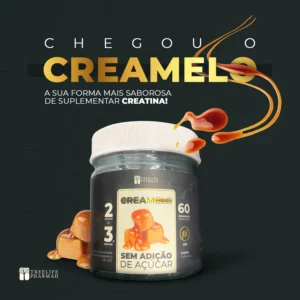 Suplemento de creatina Creamelo sem adição de açúcar, sabor caramelo, da Treelife Pharmah, com 60 caramelos no pote